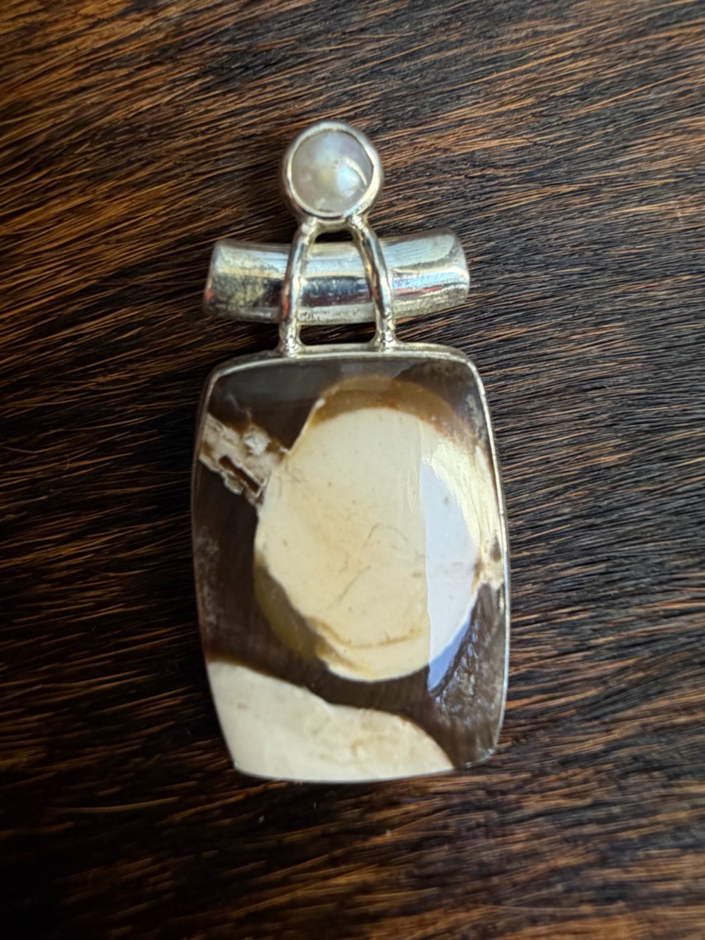 Fossil Coral & Pearl Pendant | 925 Sterling Silver | Western Bohemian Style New